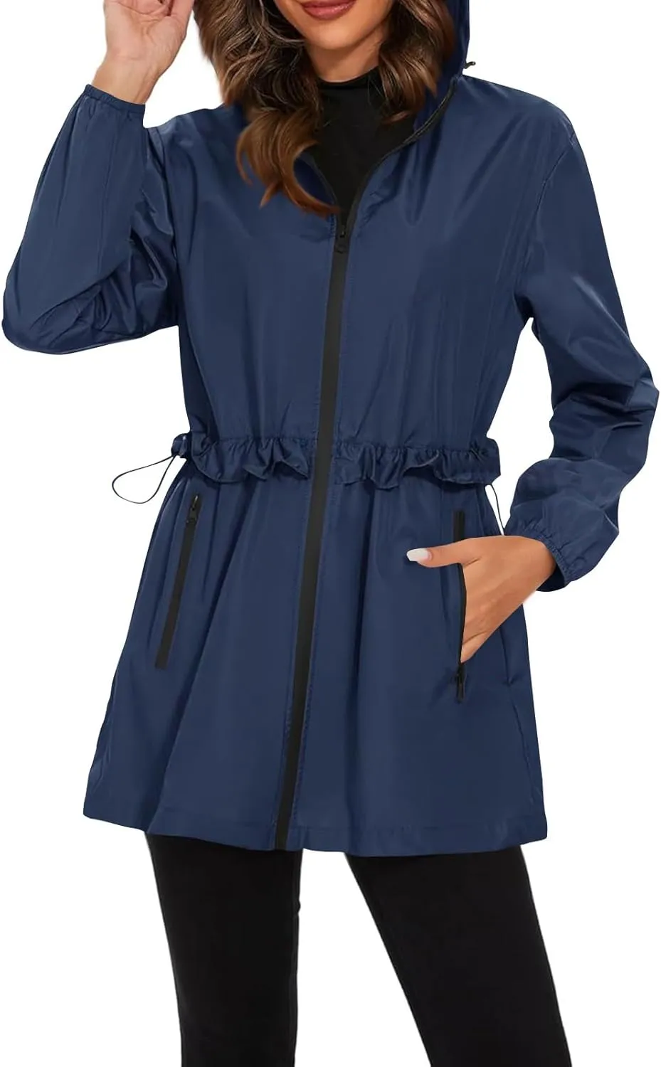 2025 Outdoor Rain Jacket Women, Waterproof Cold Weather Coats for Women Windproof Zip Up Windbreaker