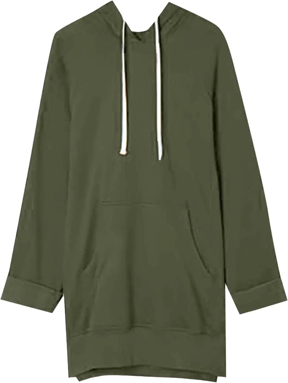 2025 Women's Oversized Casual Pullover Long Sleeve Split Hem Drawstring Hoodies Dress With Kangaroo Pocket