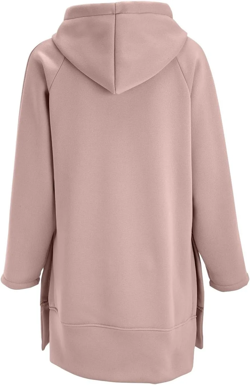 2025 Women's Oversized Casual Pullover Long Sleeve Split Hem Drawstring Hoodies Dress With Kangaroo Pocket