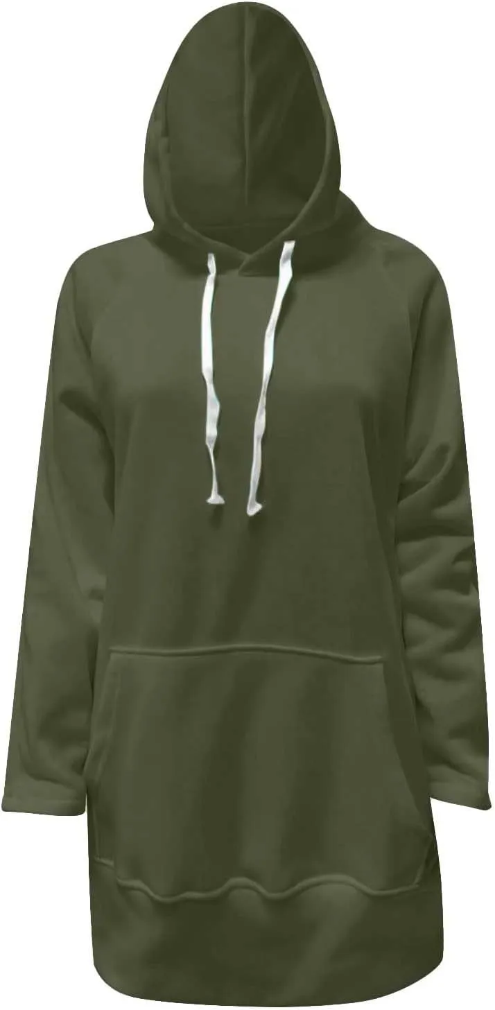 2025 Women's Oversized Casual Pullover Long Sleeve Split Hem Drawstring Hoodies Dress With Kangaroo Pocket