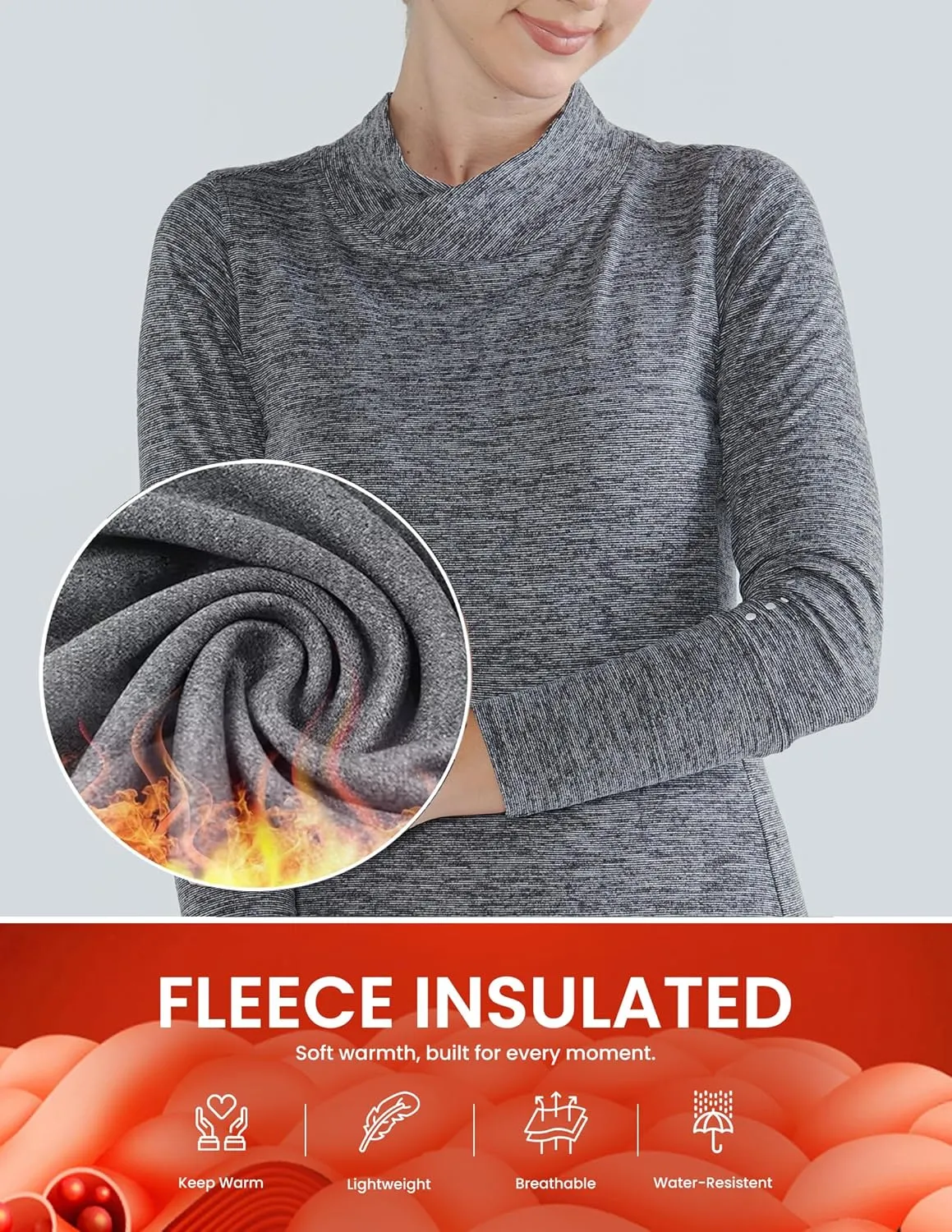3 Pack Women's Thermal Fleece Shirts Long Sleeve Mock Turtleneck Running Active Tops Workout Cold Weather Gear
