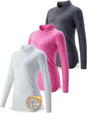 3 Pack Women's Thermal Fleece Shirts Long Sleeve Mock Turtleneck Running Active Tops Workout Cold Weather Gear