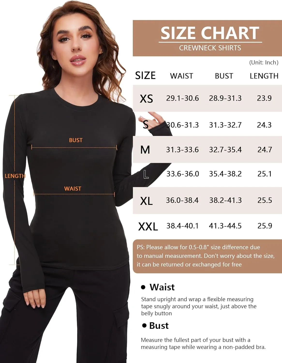 3/4 Pack Women’s Thermal Shirts, Women Fleece Lined Compression Long Sleeve Base Layer Tops for Winter Cold Weather
