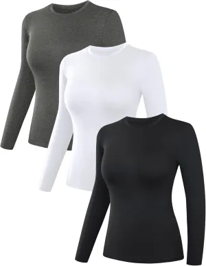 3/4 Pack Women’s Thermal Shirts, Women Fleece Lined Compression Long Sleeve Base Layer Tops for Winter Cold Weather