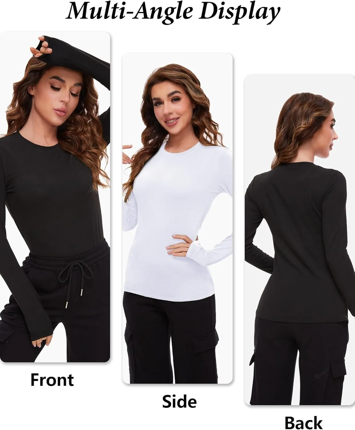 3/4 Pack Women’s Thermal Shirts, Women Fleece Lined Compression Long Sleeve Base Layer Tops for Winter Cold Weather