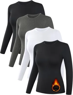 3/4 Pack Women’s Thermal Shirts, Women Fleece Lined Compression Long Sleeve Base Layer Tops for Winter Cold Weather
