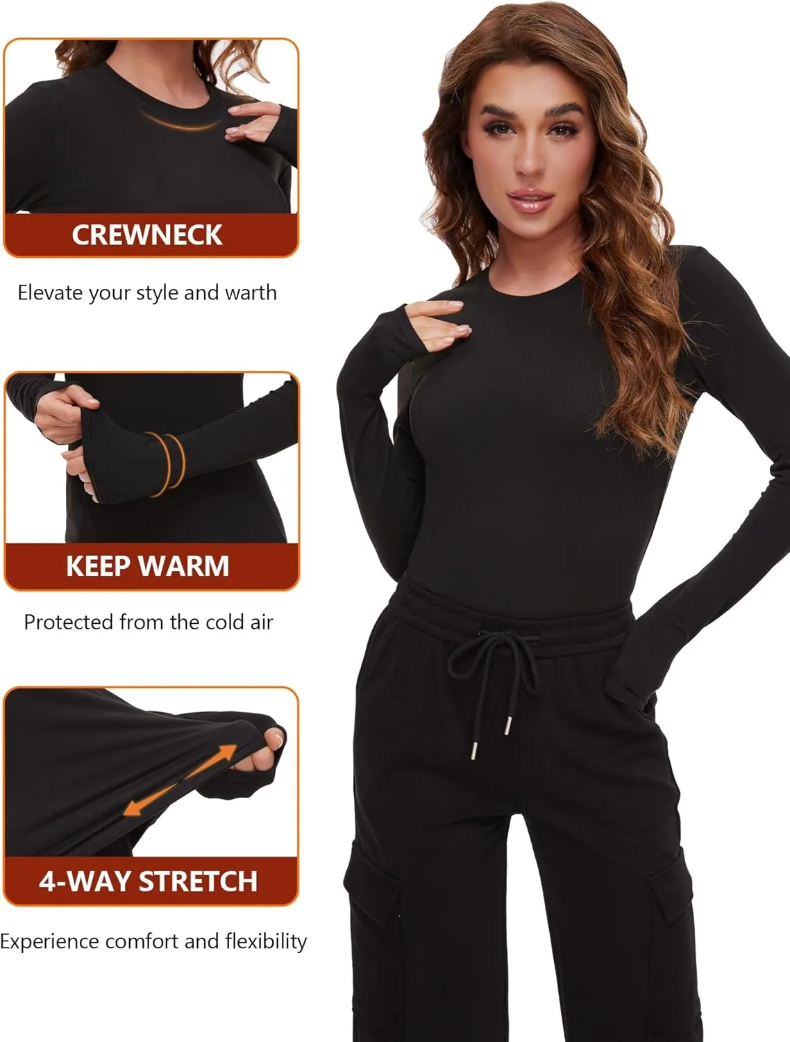 3/4 Pack Women’s Thermal Shirts, Women Fleece Lined Compression Long Sleeve Base Layer Tops for Winter Cold Weather