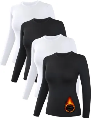 3/4 Pack Women’s Thermal Shirts, Women Fleece Lined Compression Long Sleeve Base Layer Tops for Winter Cold Weather