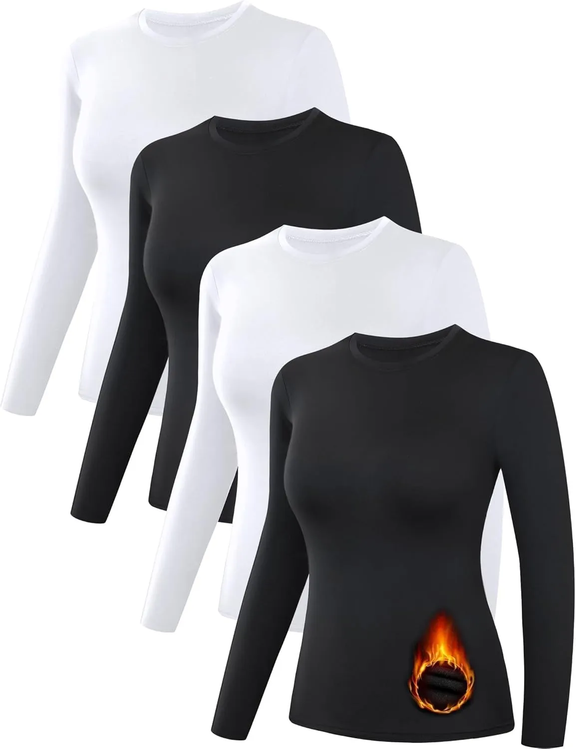 3/4 Pack Women’s Thermal Shirts, Women Fleece Lined Compression Long Sleeve Base Layer Tops for Winter Cold Weather
