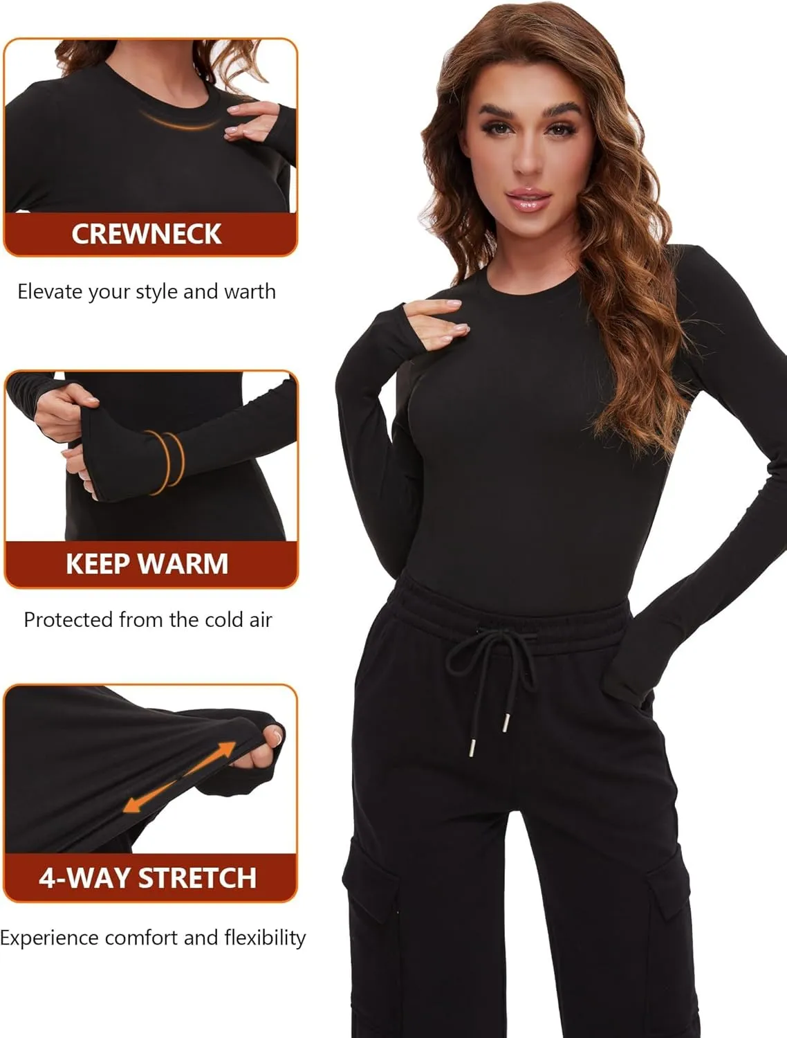 3/4 Pack Women’s Thermal Shirts, Women Fleece Lined Compression Long Sleeve Base Layer Tops for Winter Cold Weather