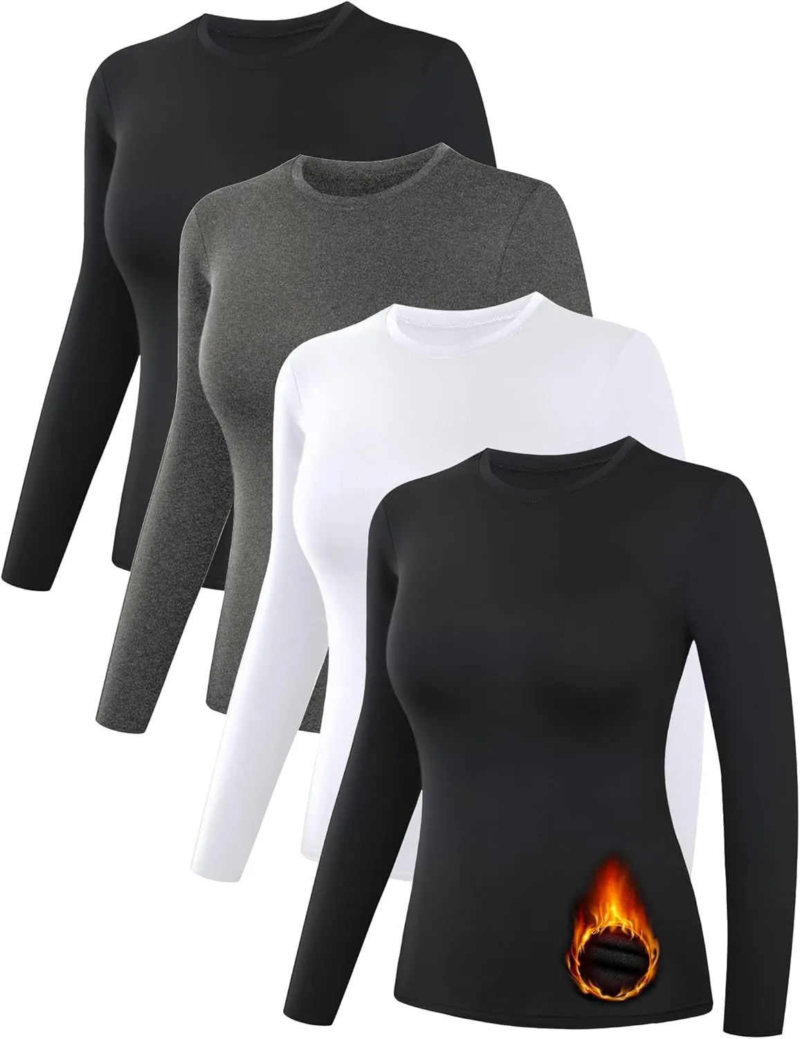 3/4 Pack Women’s Thermal Shirts, Women Fleece Lined Compression Long Sleeve Base Layer Tops for Winter Cold Weather