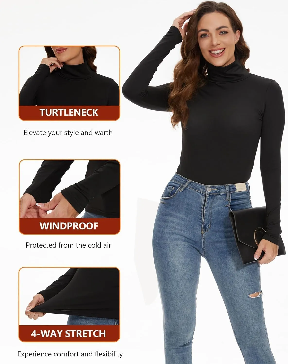 4 Pack Women’s Thermal Turtleneck Shirts, Women Turtle Neck Fleece Lined Compression Long Sleeve Base Layer Tops