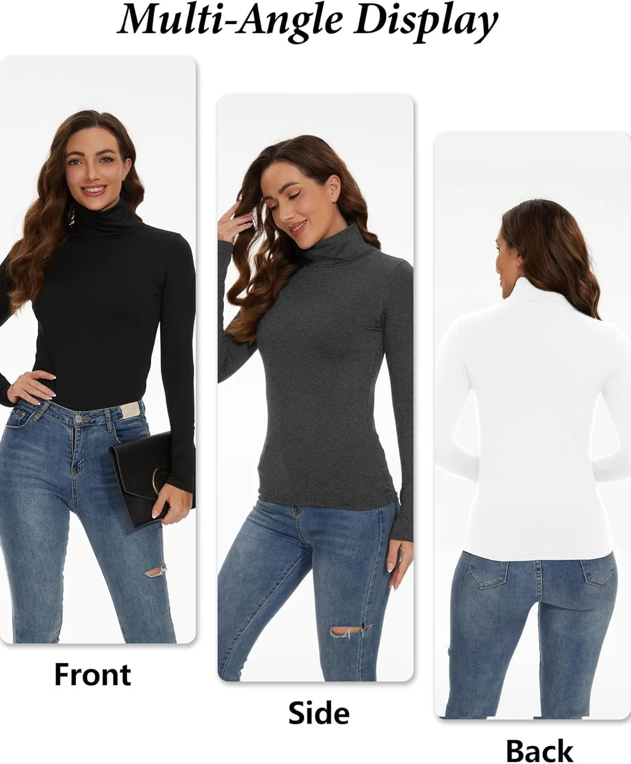 4 Pack Women’s Thermal Turtleneck Shirts, Women Turtle Neck Fleece Lined Compression Long Sleeve Base Layer Tops
