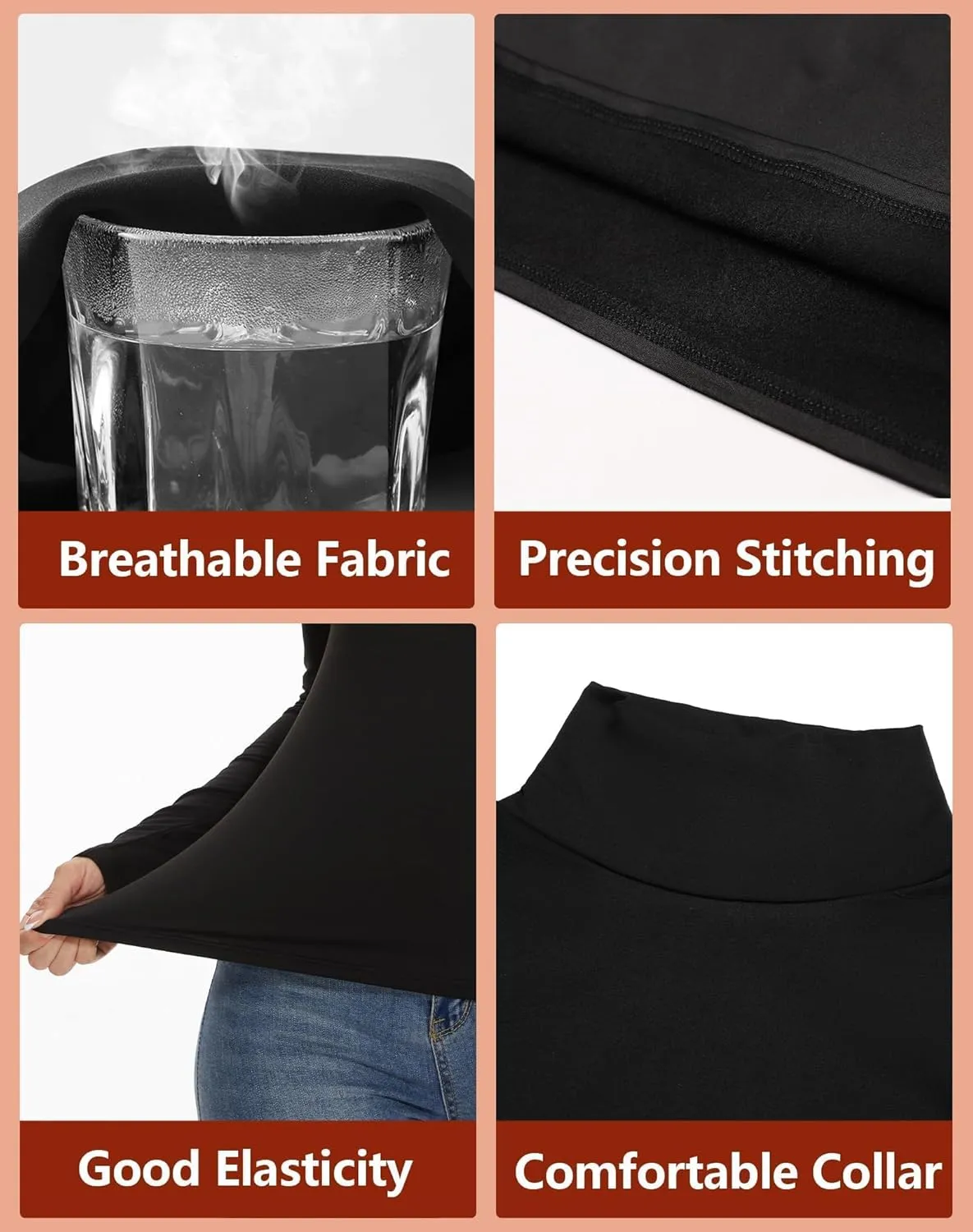 4 Pack Women’s Thermal Turtleneck Shirts, Women Turtle Neck Fleece Lined Compression Long Sleeve Base Layer Tops