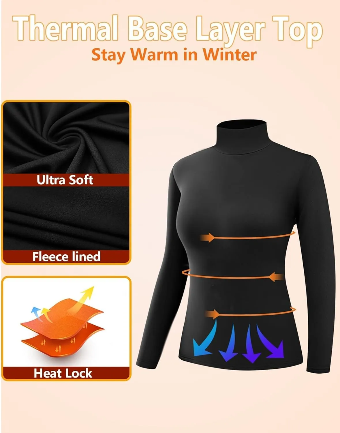 4 Pack Women’s Thermal Turtleneck Shirts, Women Turtle Neck Fleece Lined Compression Long Sleeve Base Layer Tops