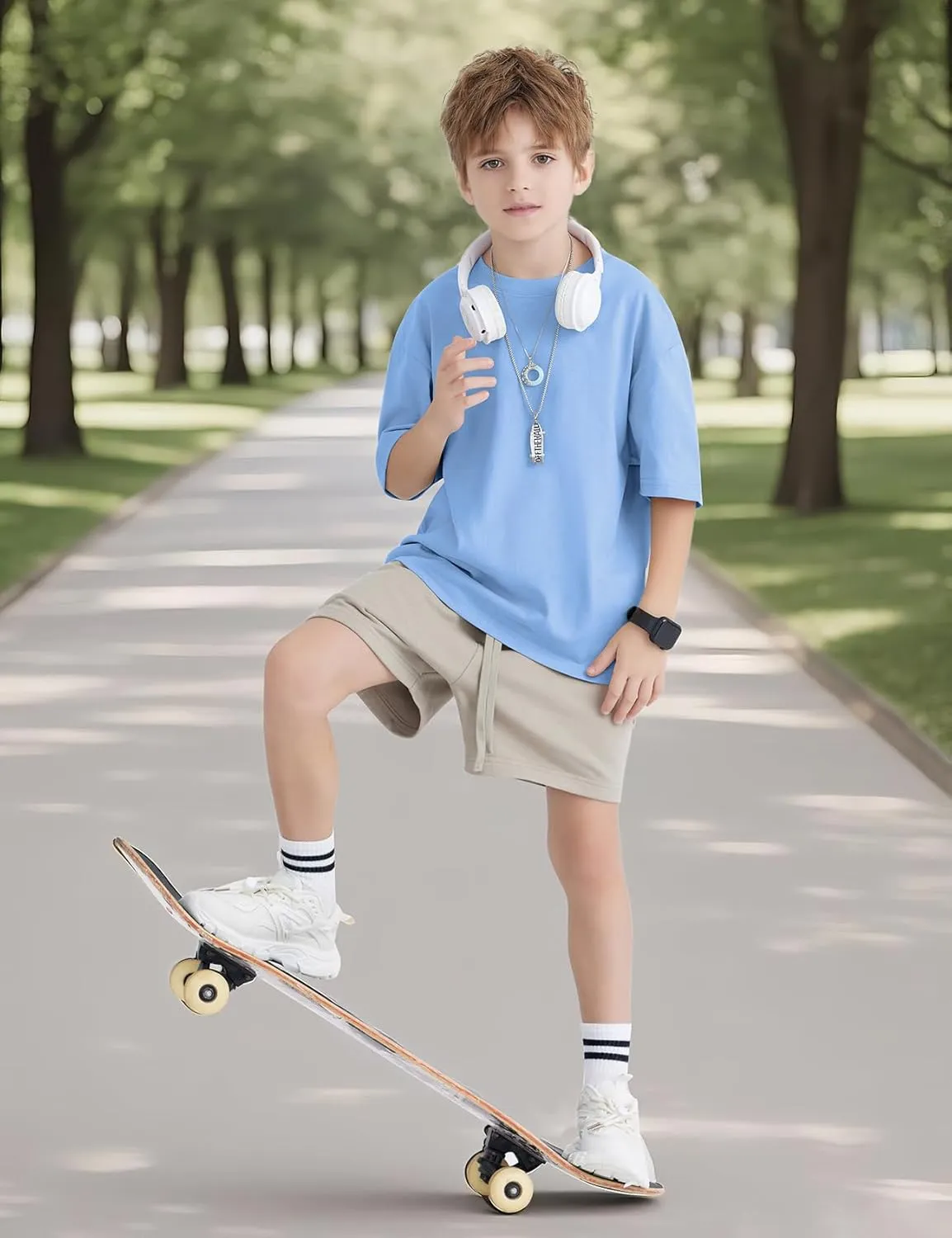 5 Pack Boys Short Sleeve T-Shirts, Soft Summer Basic Cotton Tees for Kids Casual Crewneck Tops 5-12 Y