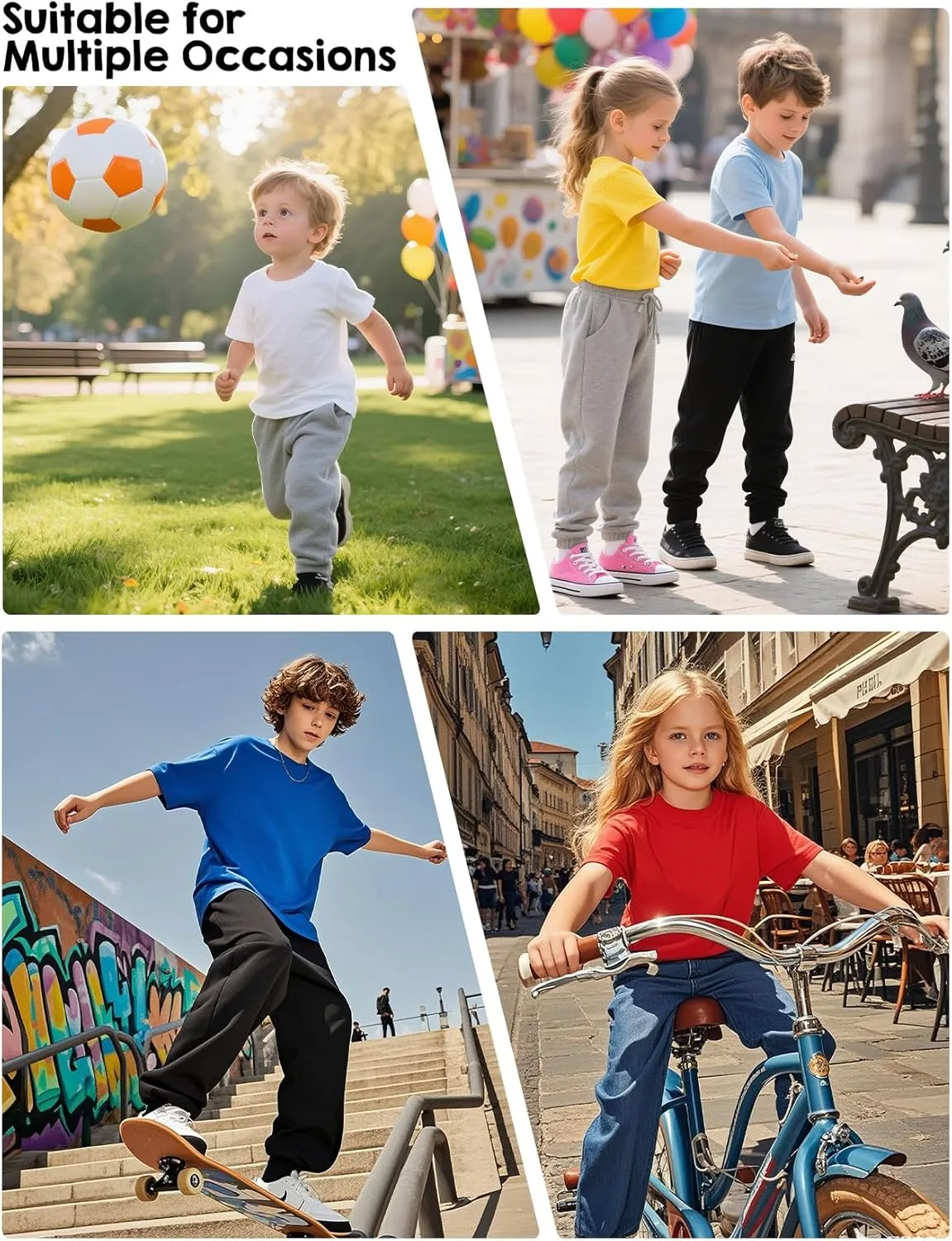 5 Pack Boys Short Sleeve T-Shirts, Soft Summer Basic Cotton Tees for Kids Casual Crewneck Tops 5-12 Y