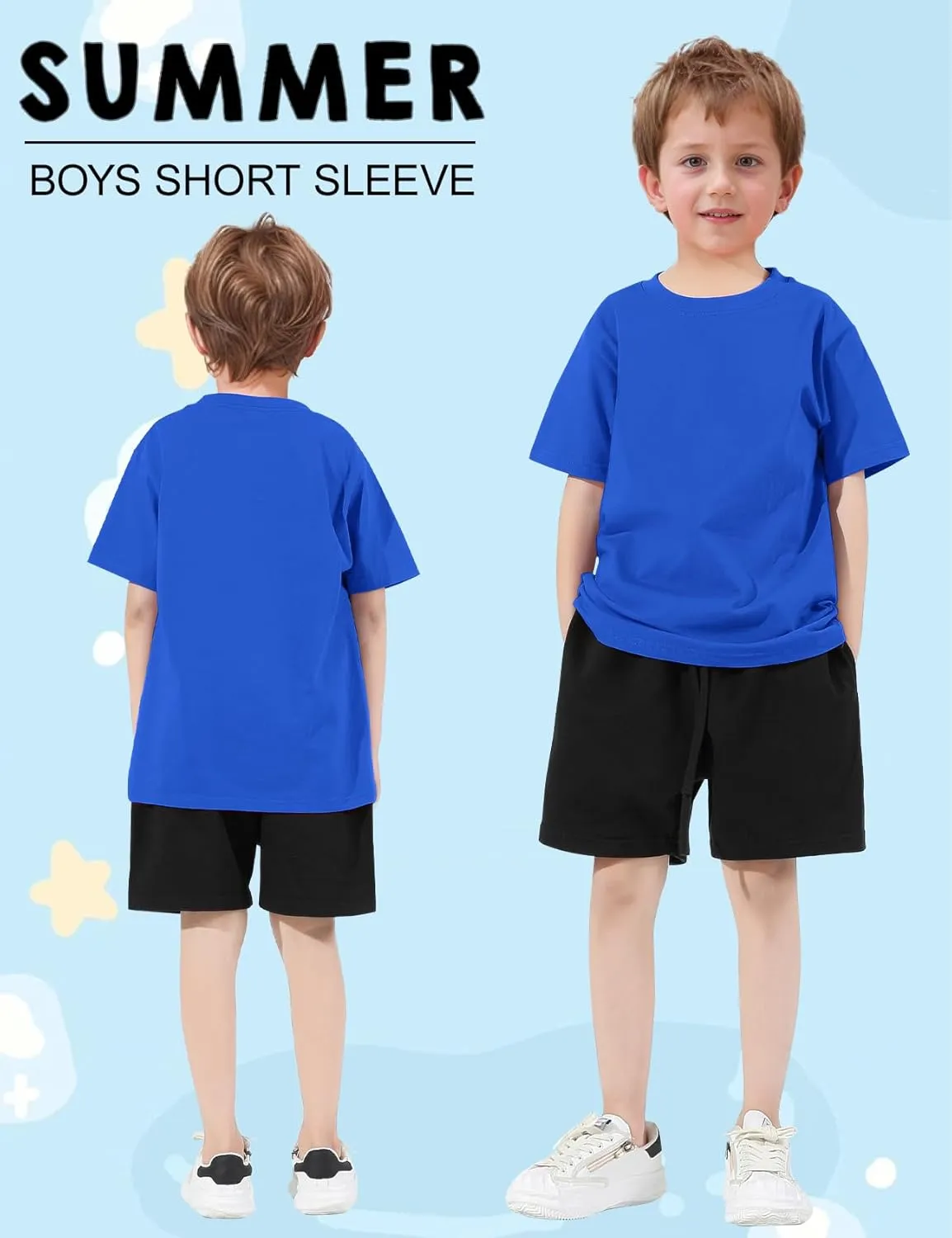 5 Pack Boys Short Sleeve T-Shirts, Soft Summer Basic Cotton Tees for Kids Casual Crewneck Tops 5-12 Y