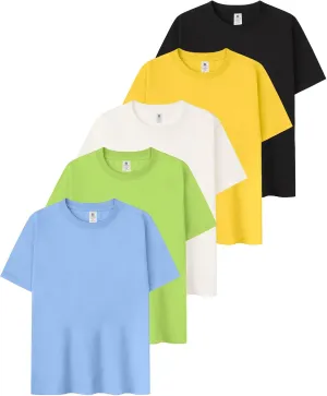 5 Pack Boys Short Sleeve T-Shirts, Soft Summer Basic Cotton Tees for Kids Casual Crewneck Tops 5-12 Y