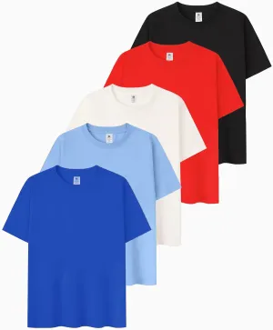 5 Pack Boys Short Sleeve T-Shirts, Soft Summer Basic Cotton Tees for Kids Casual Crewneck Tops 5-12 Y