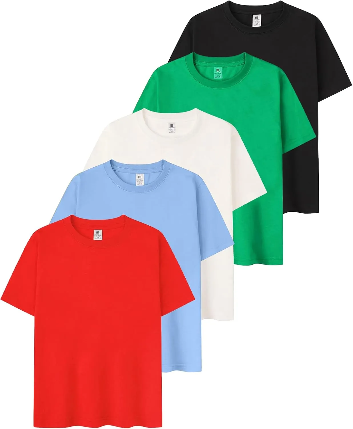 5 Pack Boys Short Sleeve T-Shirts, Soft Summer Basic Cotton Tees for Kids Casual Crewneck Tops 5-12 Y
