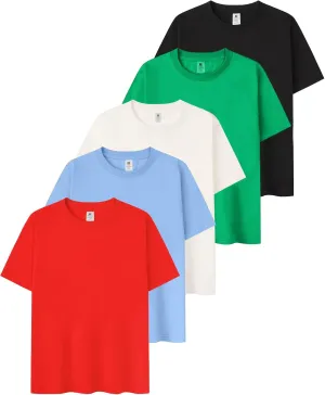 5 Pack Boys Short Sleeve T-Shirts, Soft Summer Basic Cotton Tees for Kids Casual Crewneck Tops 5-12 Y