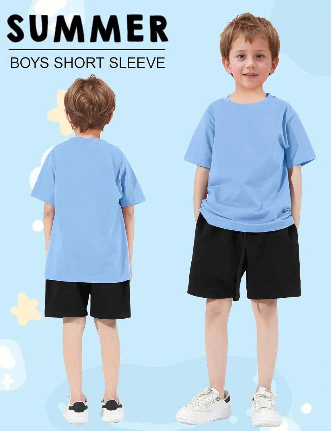 5 Pack Boys Short Sleeve T-Shirts, Soft Summer Basic Cotton Tees for Kids Casual Crewneck Tops 5-12 Y