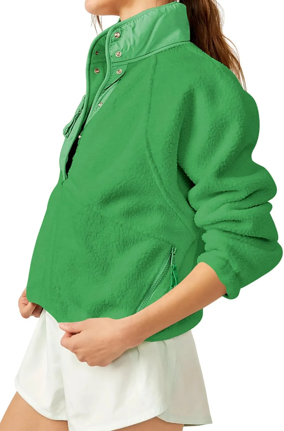 Aoang Womens Oversized Sherpa Jacket Fuzzy Fleece Teddy Coat with Pockets Colorblock