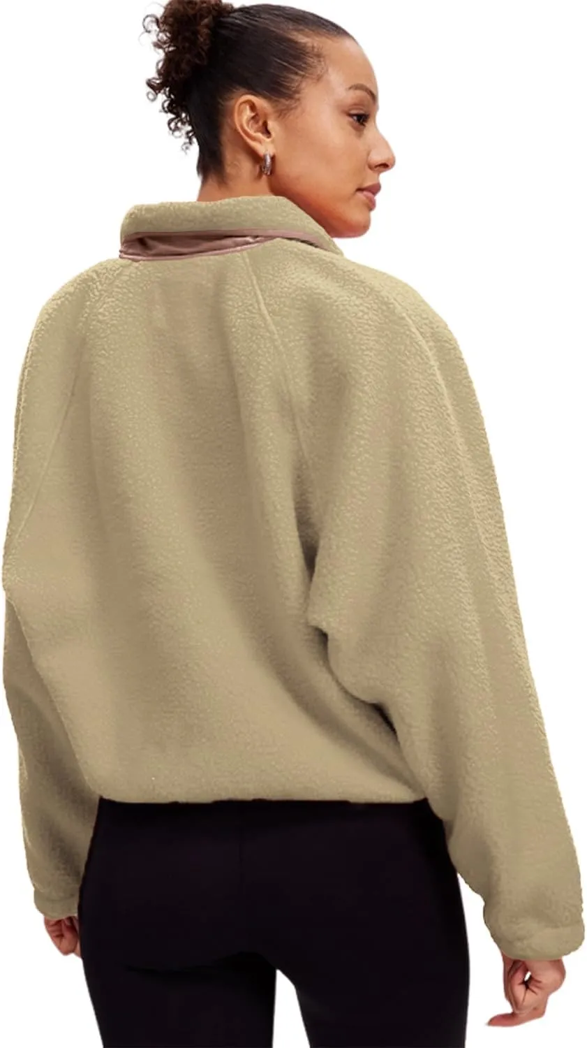 Aoang Womens Oversized Sherpa Jacket Fuzzy Fleece Teddy Coat with Pockets Colorblock