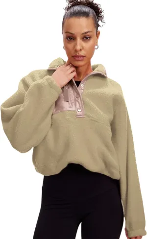 Aoang Womens Oversized Sherpa Jacket Fuzzy Fleece Teddy Coat with Pockets Colorblock