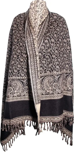 BLACK BEIGE FLORAL BLANKET SCARF LUXURY PREMIUM QUALITY HANDMADE FASHION SCAR MADE OF YAK WOOL Shawl Blanket stole unisex Blue