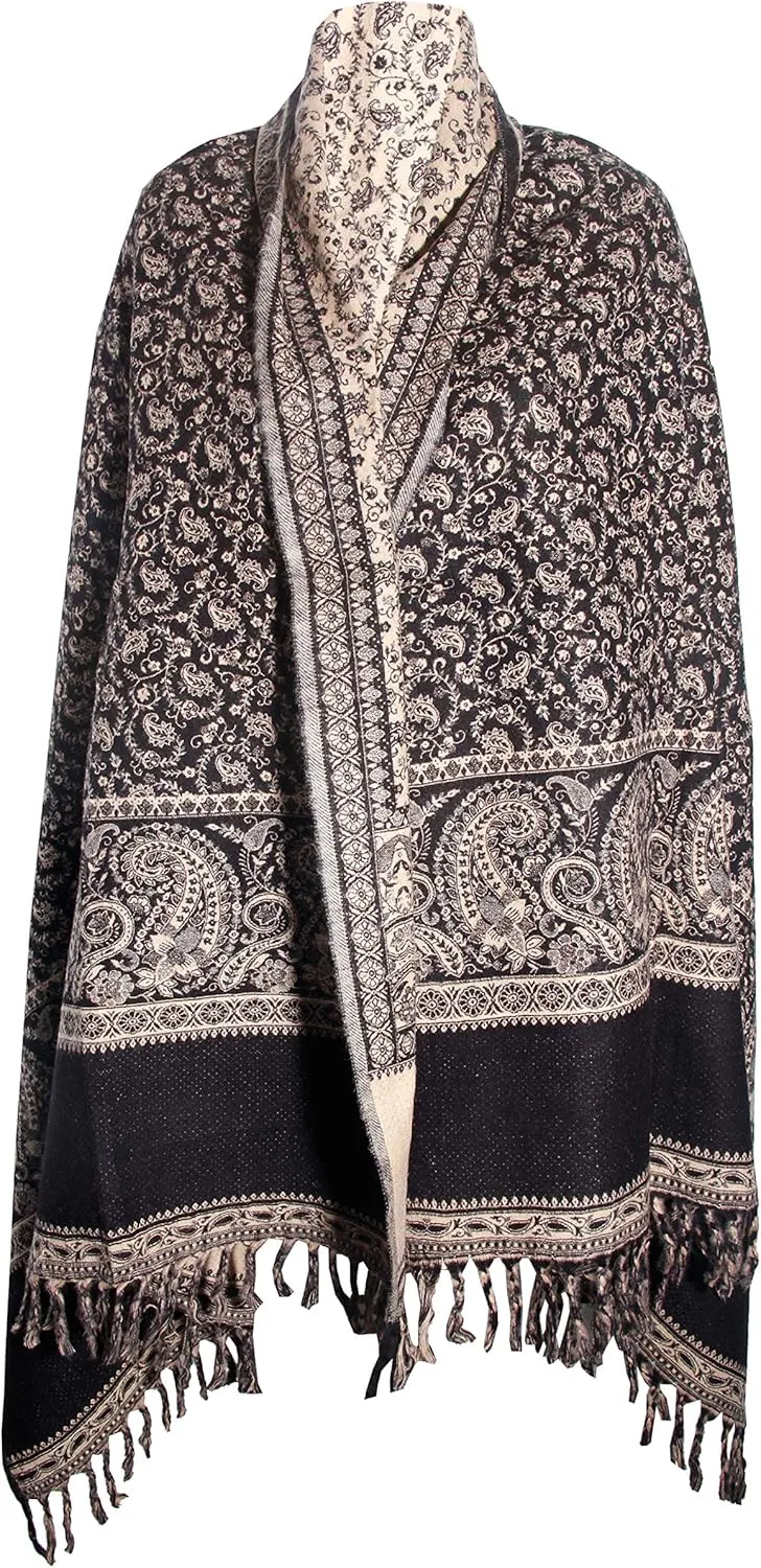 BLACK BEIGE FLORAL BLANKET SCARF LUXURY PREMIUM QUALITY HANDMADE FASHION SCAR MADE OF YAK WOOL Shawl Blanket stole unisex Blue