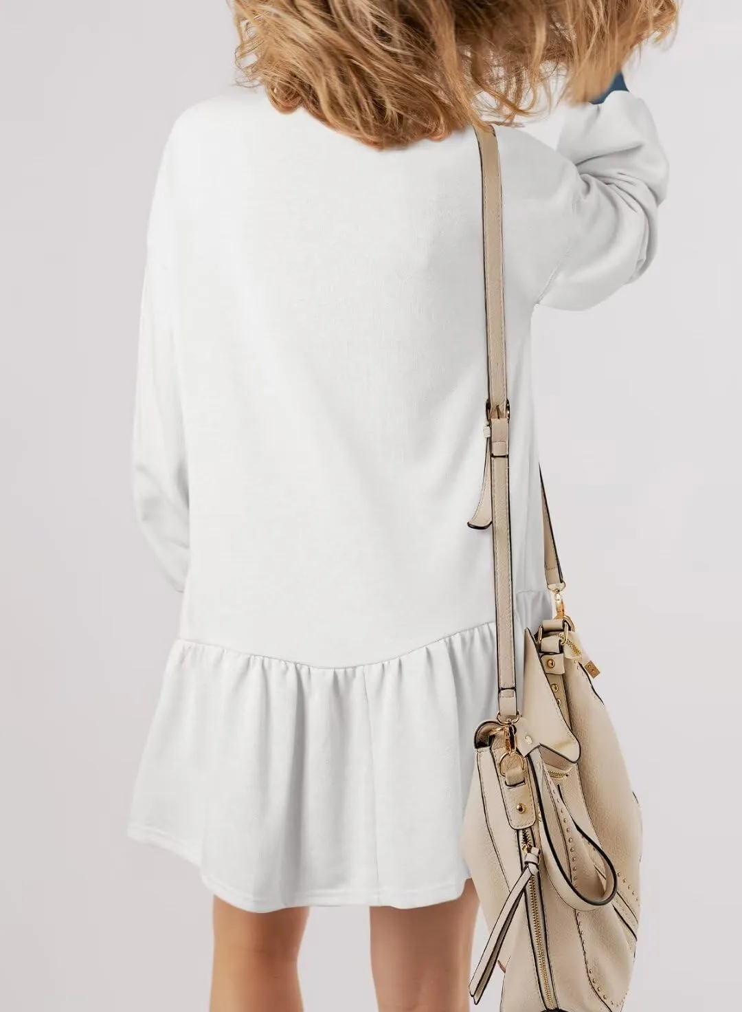 BLENCOT Womens 2025 Fall Long Sleeve Pullover Tops Crewneck Rib Knit Patchwork Sweatshirt Dress Casual Mini Dresses