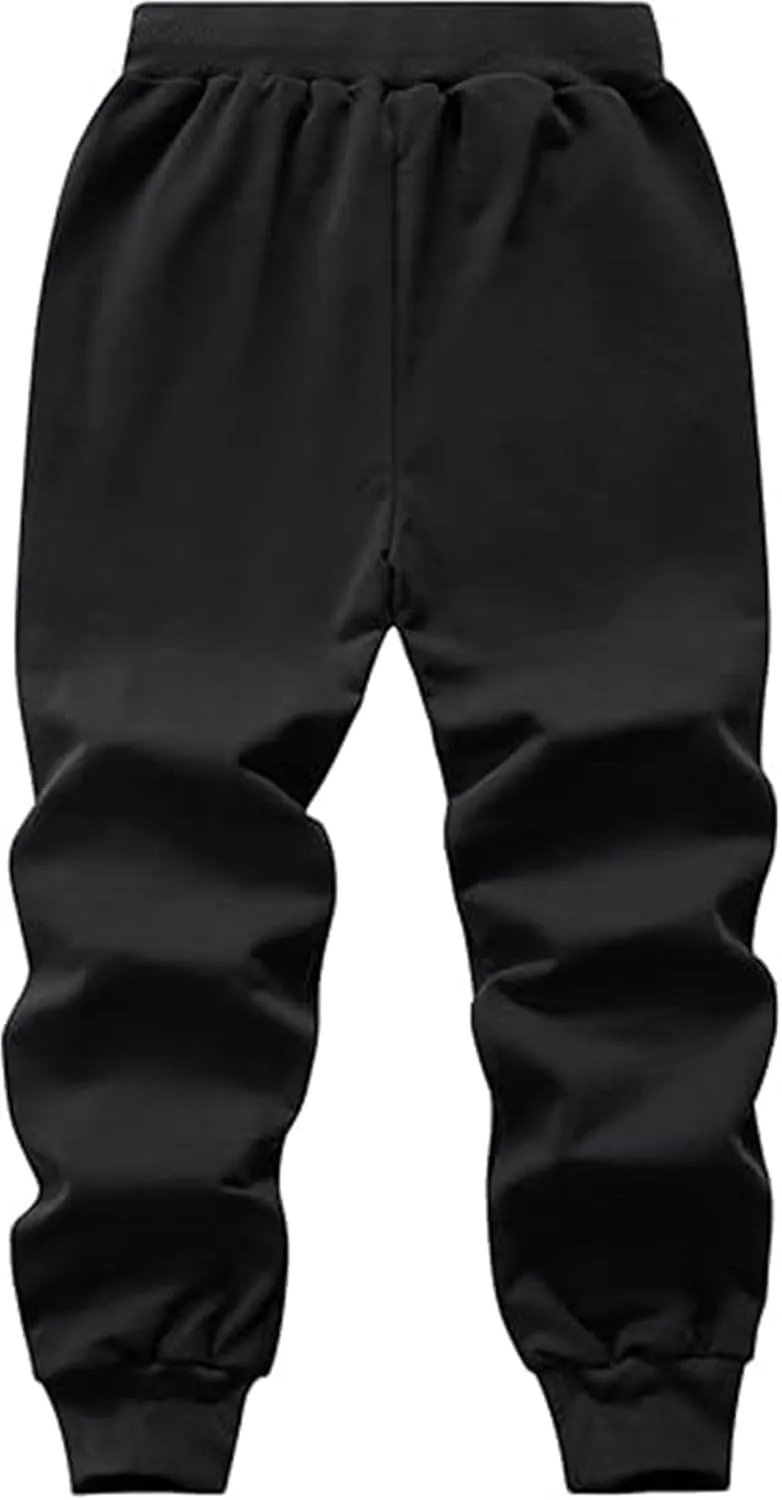 Boys' Solid Color Cotton Sweatpants with Drawstring Jogger Pants for Kids