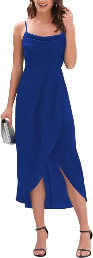 Brosloth Womens Wedding Guest Dresses High Low Wrap Smocked Midi Formal Dresses