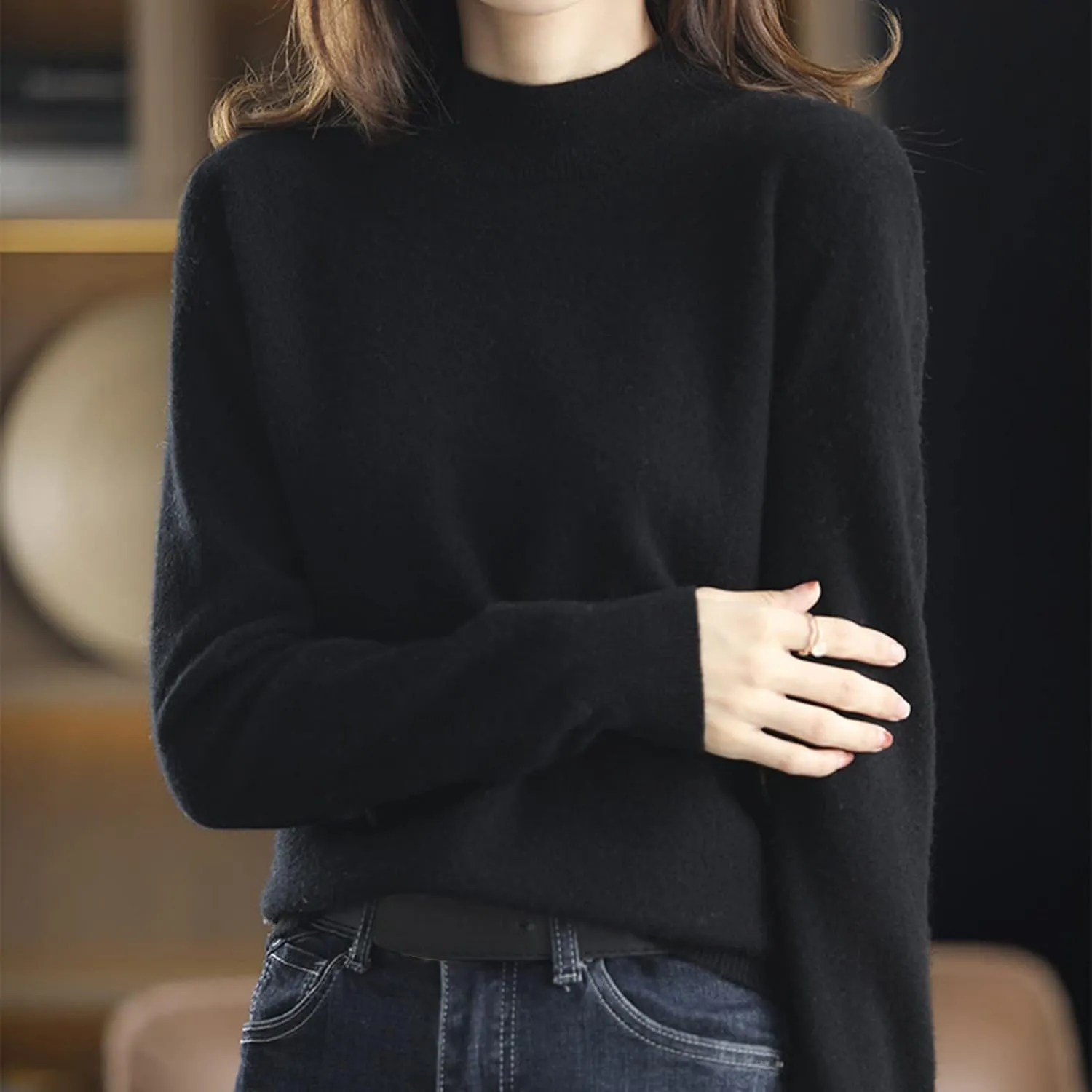 Cashmere Sweaters for Women Mock Neck Long Sleeve Lightweight Sweater Fall Knit Trendy Fitted Pullover Soft Comfy Sweater Top