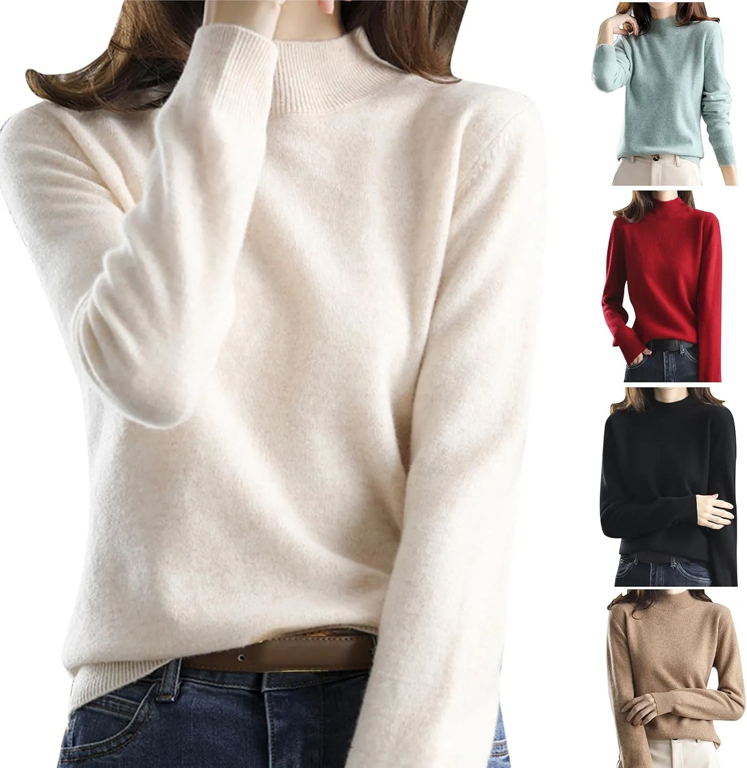 Cashmere Sweaters for Women Mock Neck Long Sleeve Lightweight Sweater Fall Knit Trendy Fitted Pullover Soft Comfy Sweater Top
