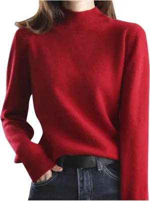Cashmere Sweaters for Women Mock Neck Long Sleeve Lightweight Sweater Fall Knit Trendy Fitted Pullover Soft Comfy Sweater Top