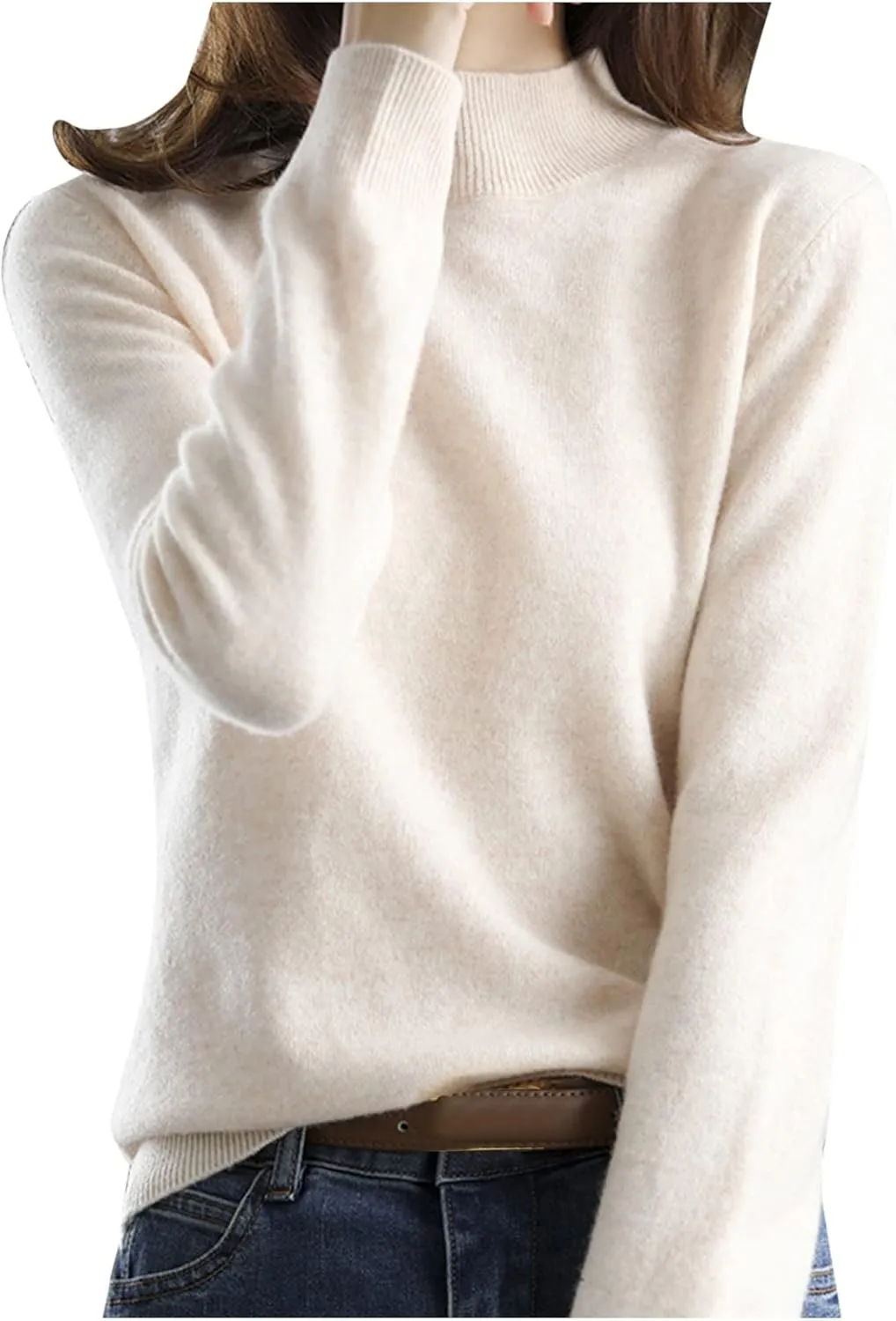 Cashmere Sweaters for Women Mock Neck Long Sleeve Lightweight Sweater Fall Knit Trendy Fitted Pullover Soft Comfy Sweater Top