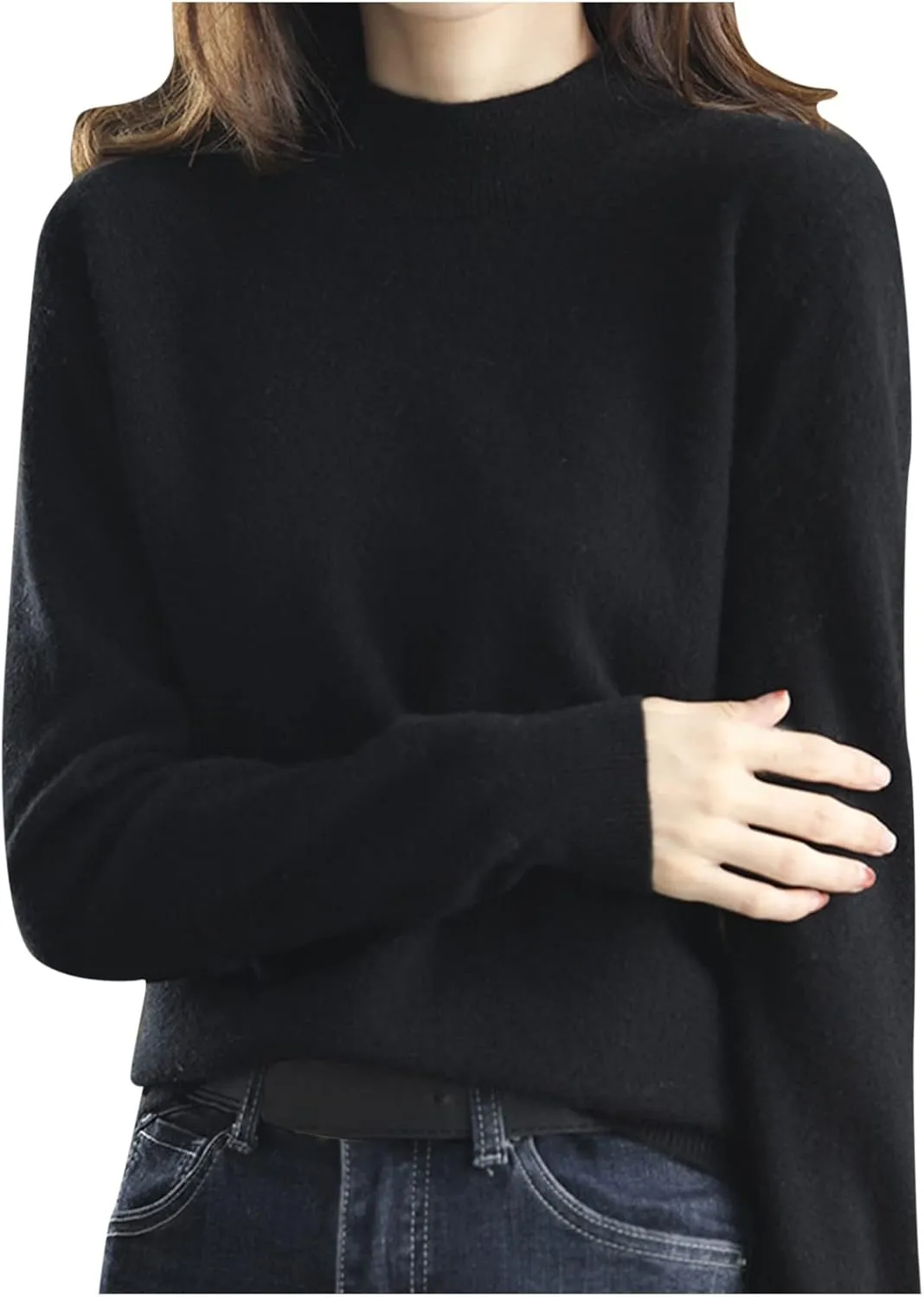 Cashmere Sweaters for Women Mock Neck Long Sleeve Lightweight Sweater Fall Knit Trendy Fitted Pullover Soft Comfy Sweater Top