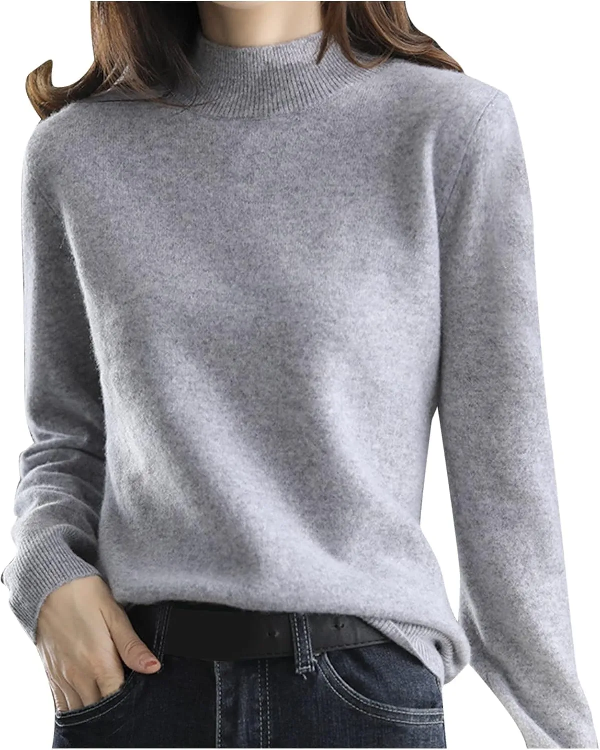 Cashmere Sweaters for Women Mock Neck Long Sleeve Lightweight Sweater Fall Knit Trendy Fitted Pullover Soft Comfy Sweater Top