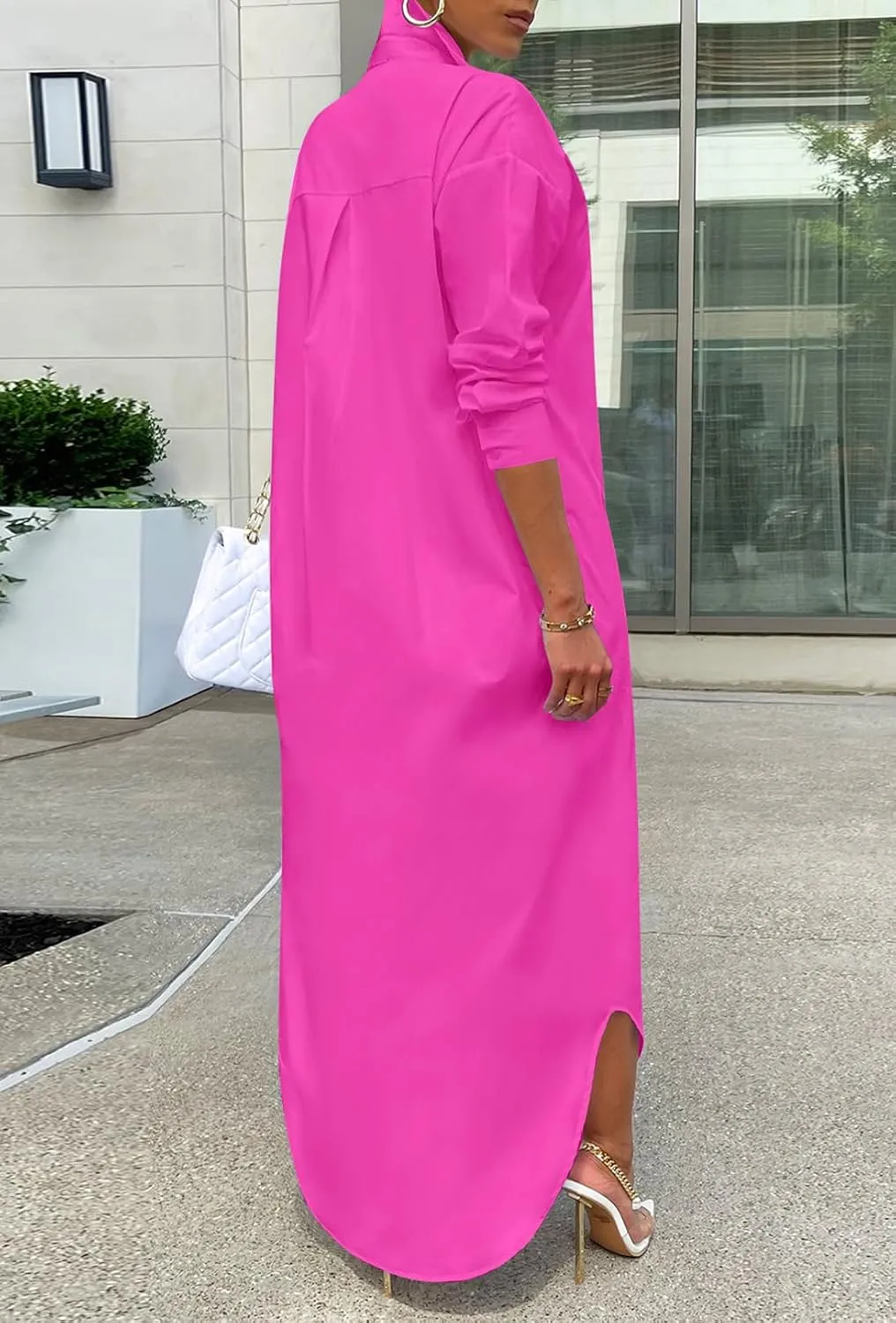 Choichic Shirt Dresses for Women Casual Long Sleeve Cotton Button Down Maxi Dresses