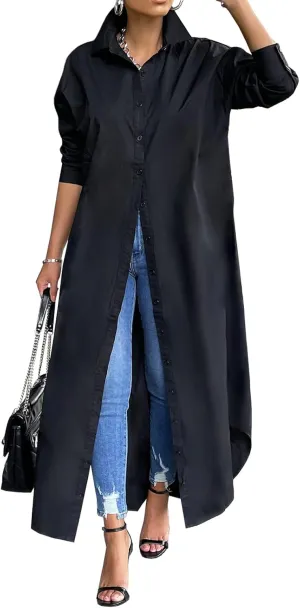Choichic Shirt Dresses for Women Casual Long Sleeve Cotton Button Down Maxi Dresses