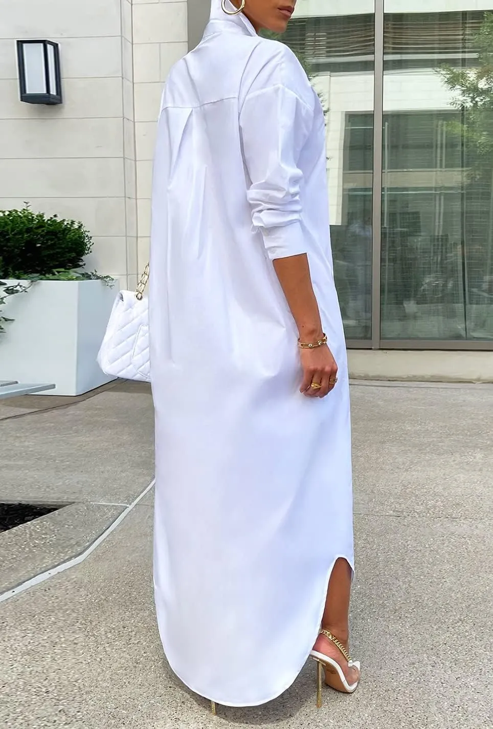 Choichic Shirt Dresses for Women Casual Long Sleeve Cotton Button Down Maxi Dresses