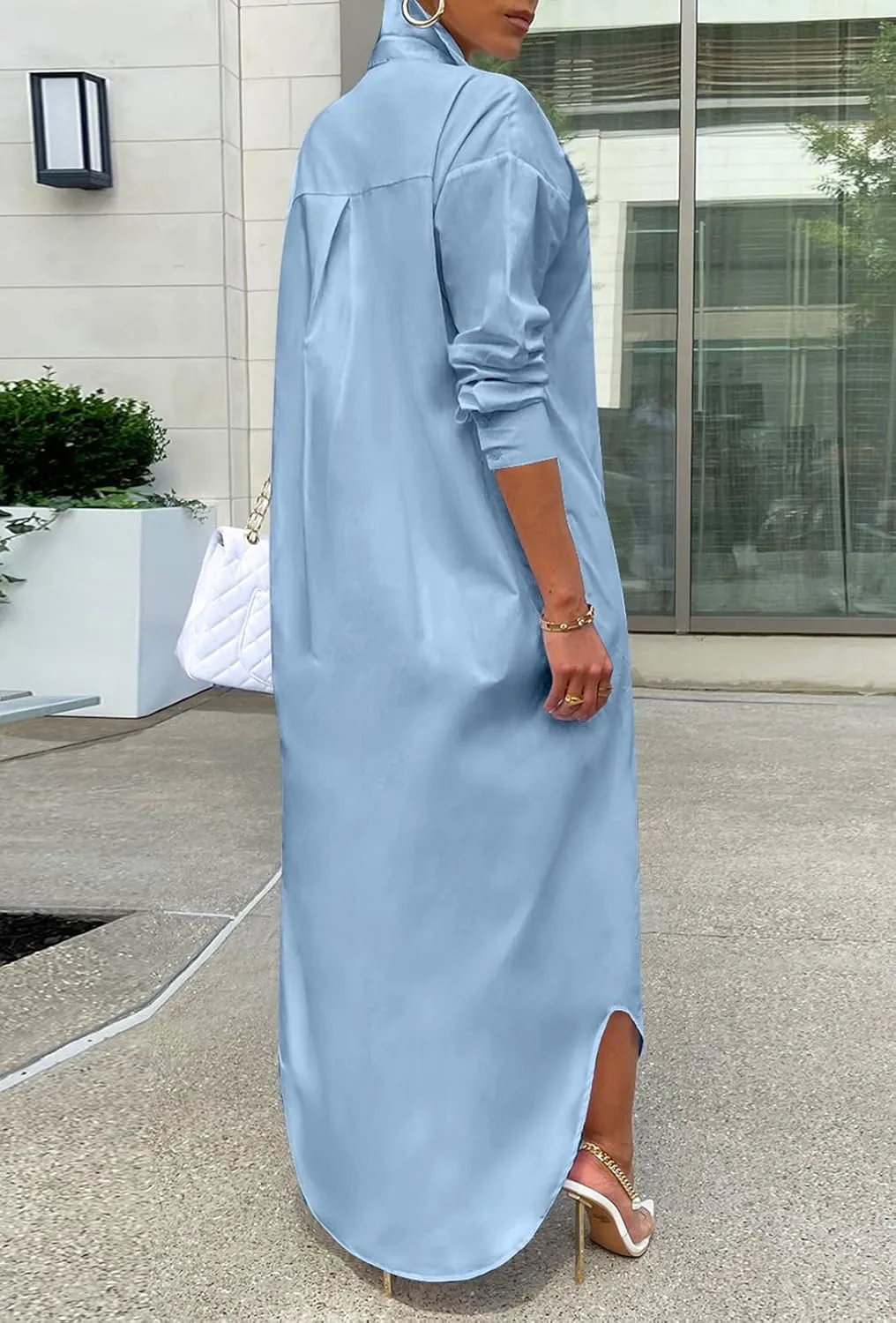 Choichic Shirt Dresses for Women Casual Long Sleeve Cotton Button Down Maxi Dresses