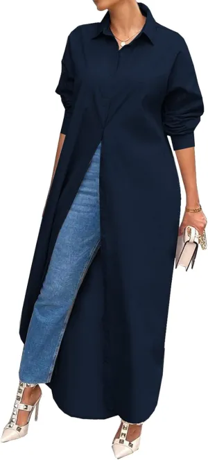 Choichic Shirt Dresses for Women Casual Long Sleeve Cotton Button Down Maxi Dresses