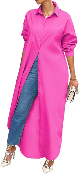 Choichic Shirt Dresses for Women Casual Long Sleeve Cotton Button Down Maxi Dresses