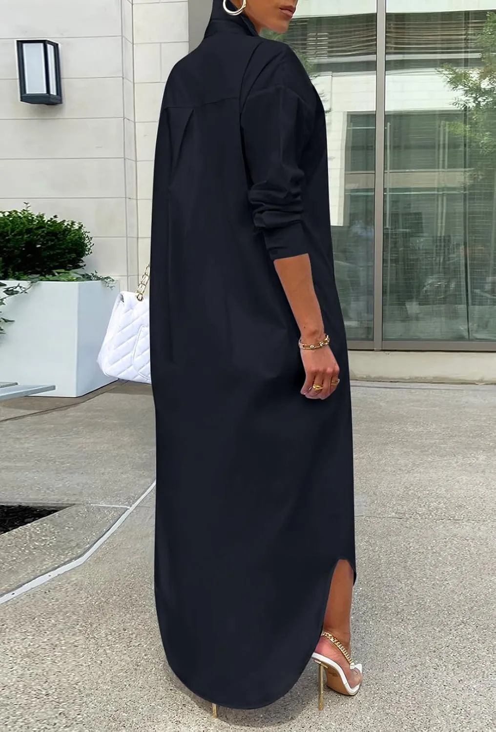 Choichic Shirt Dresses for Women Casual Long Sleeve Cotton Button Down Maxi Dresses