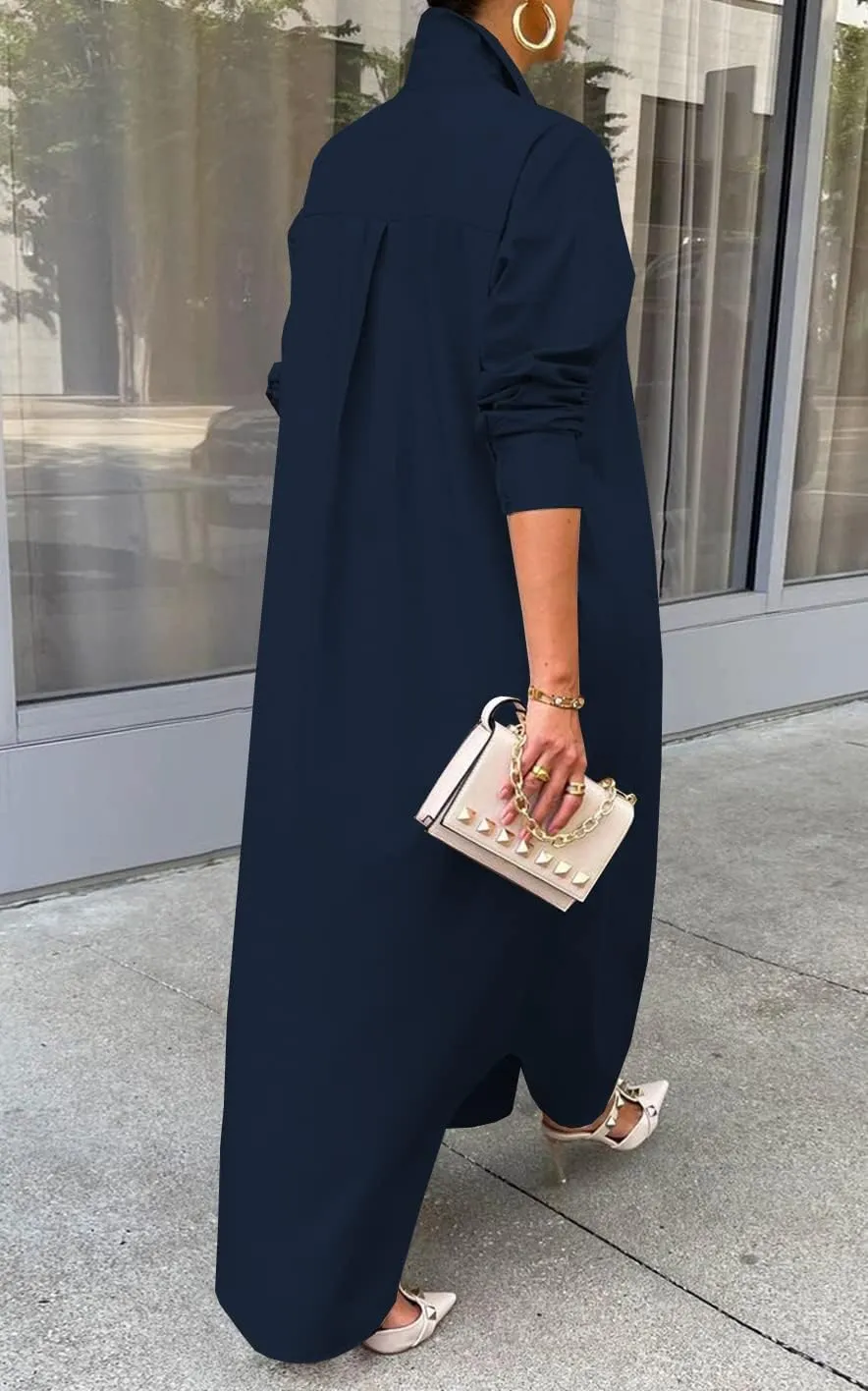 Choichic Shirt Dresses for Women Casual Long Sleeve Cotton Button Down Maxi Dresses