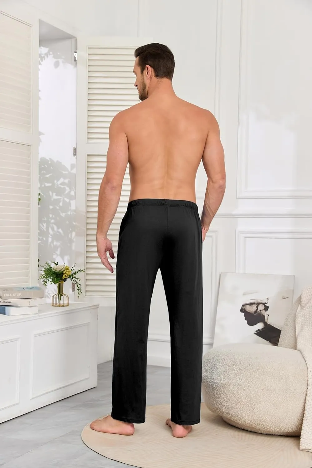 COLORFULLEAF 100% Cotton Mens Pajama Pants Lightweight Sleep Lounge Bottoms Elastic Waistband Button Fly With Pockets